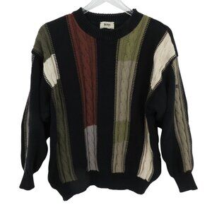Boss by Hugo Boss Mens 46 Black Color Block Knit Pullover Cable Knit Sweater
